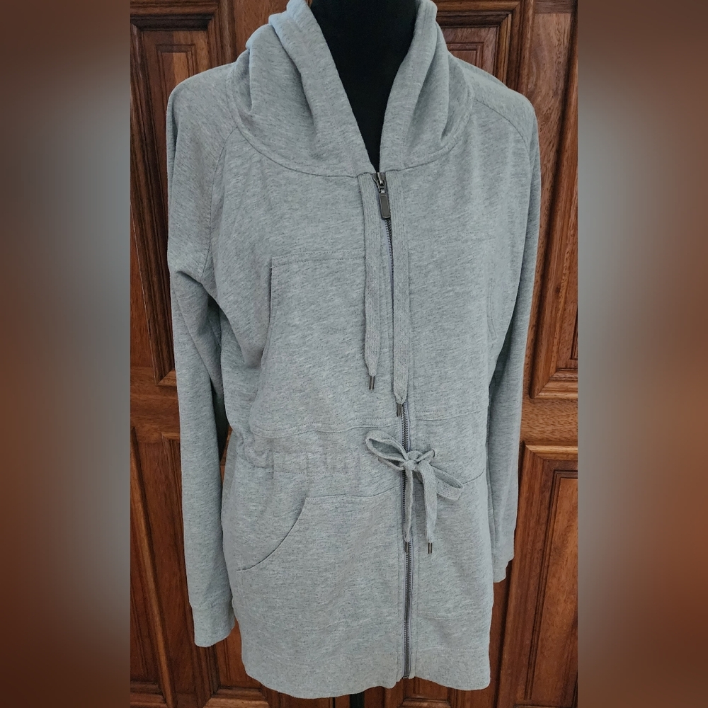 Norma Kamali Gray Tie Front Hoodie Sweatshirt